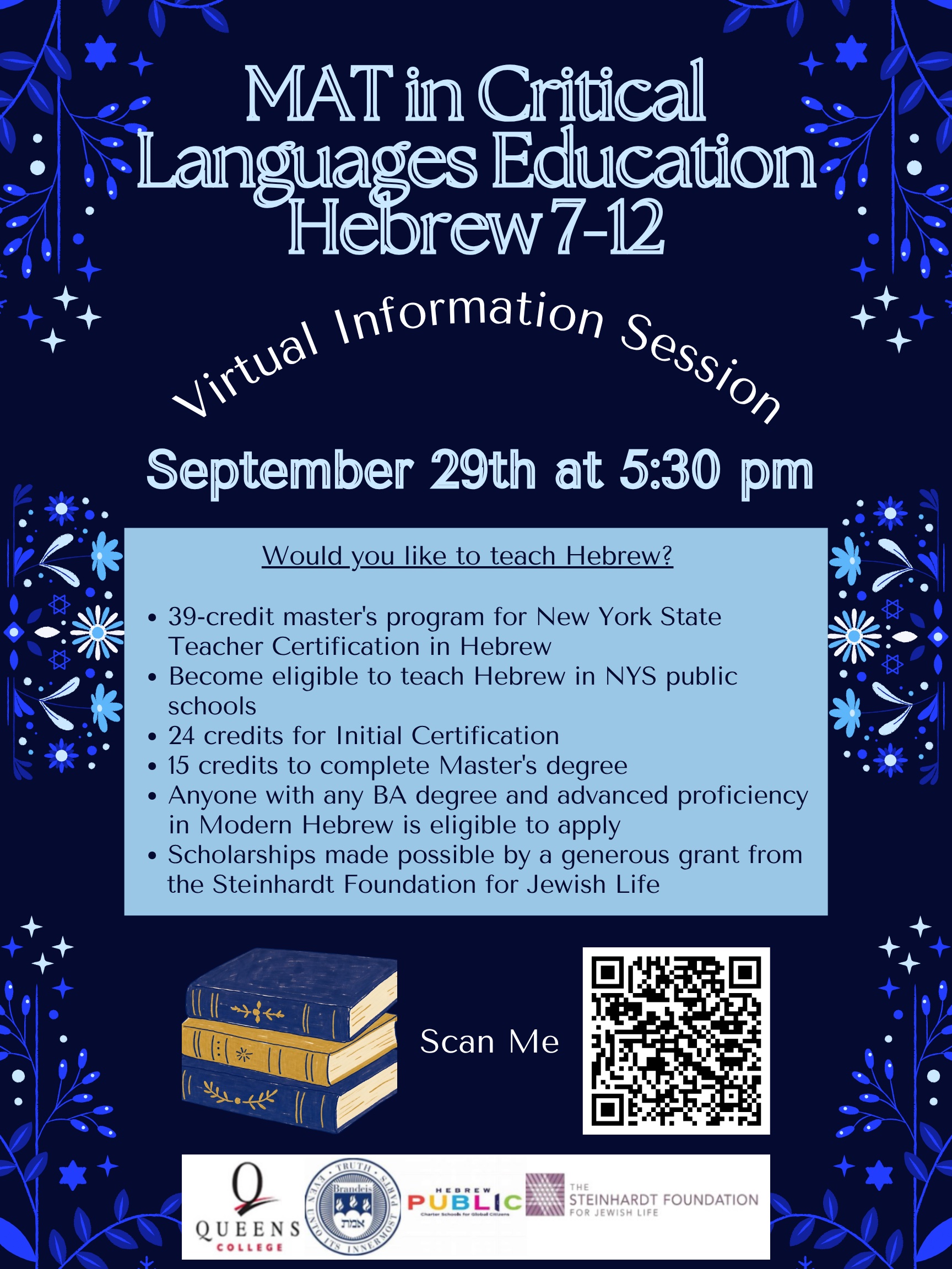 MAT in Critical Languages Education Hebrew 7-12 Flyer