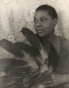 Black and white photo of Bessie Smith, an African-American blues singer.