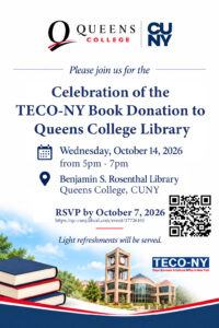 Join us for the TECO-NY Book Donation to Queens College Library