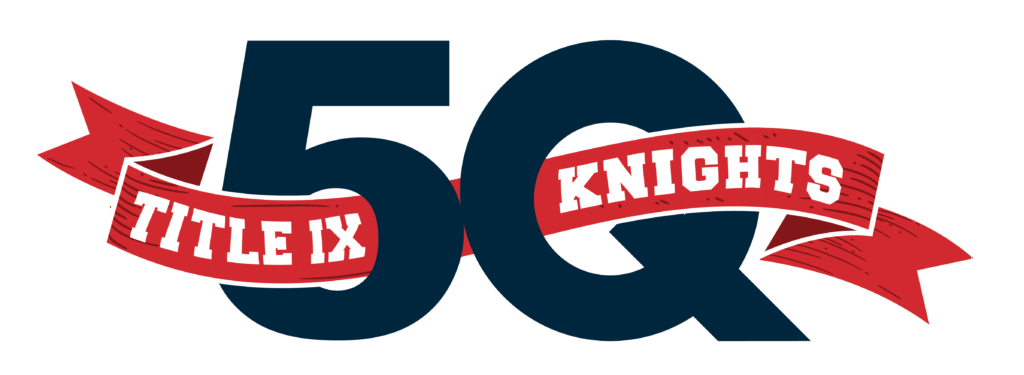 QC Athletics Title IX 50th Anniversary Logo