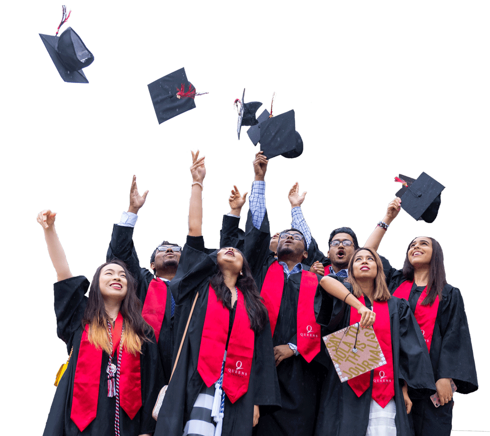 Jubilant graduates throwing their caps in the air